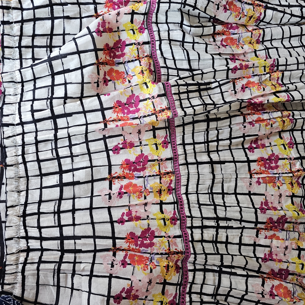 Anthropologie White Grid Maxi Dress with Pink & Yellow Floral Trim - Picture 7 of 8